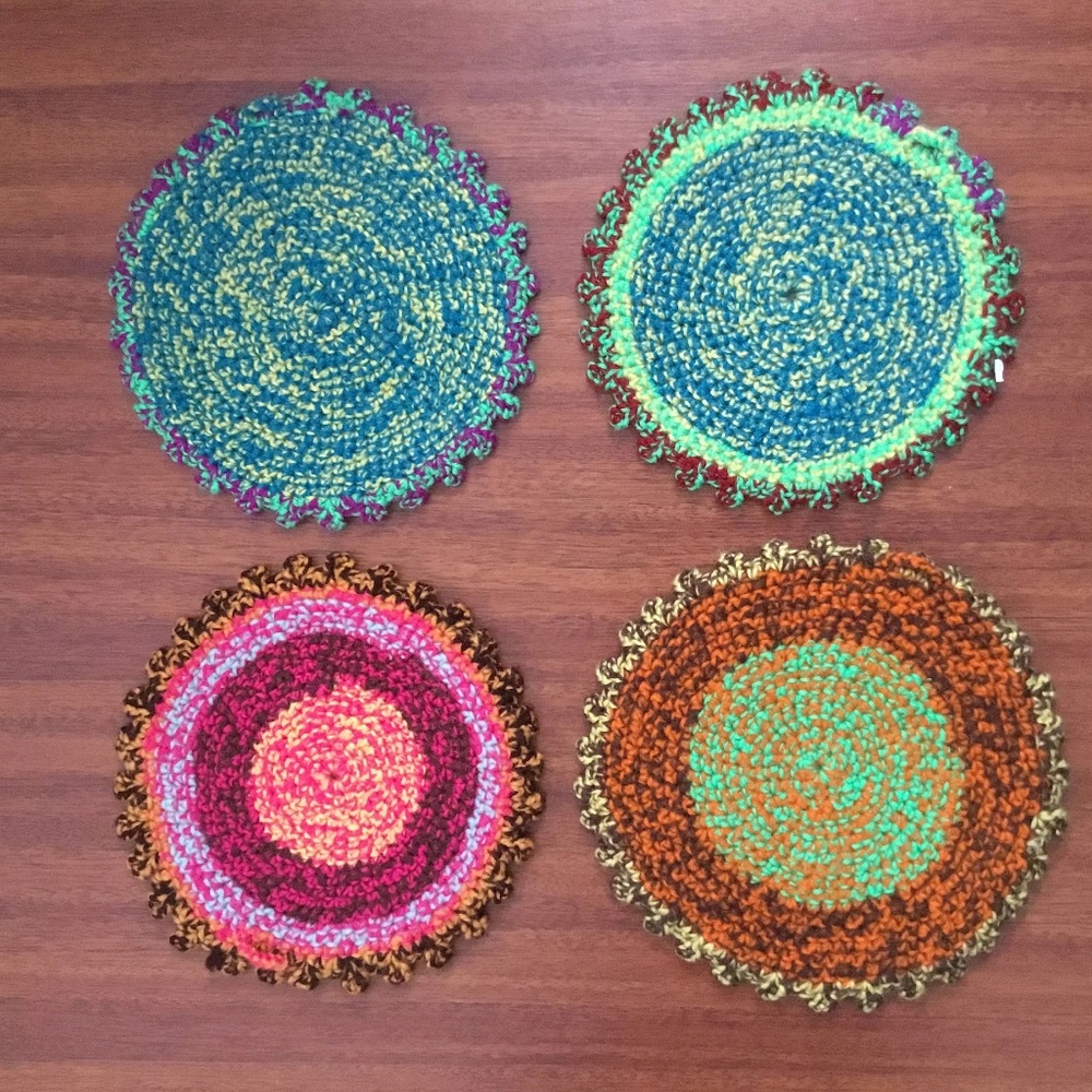 BUNDLE: Crocheted Yarn Circular Multicolored Crocheted Placemats